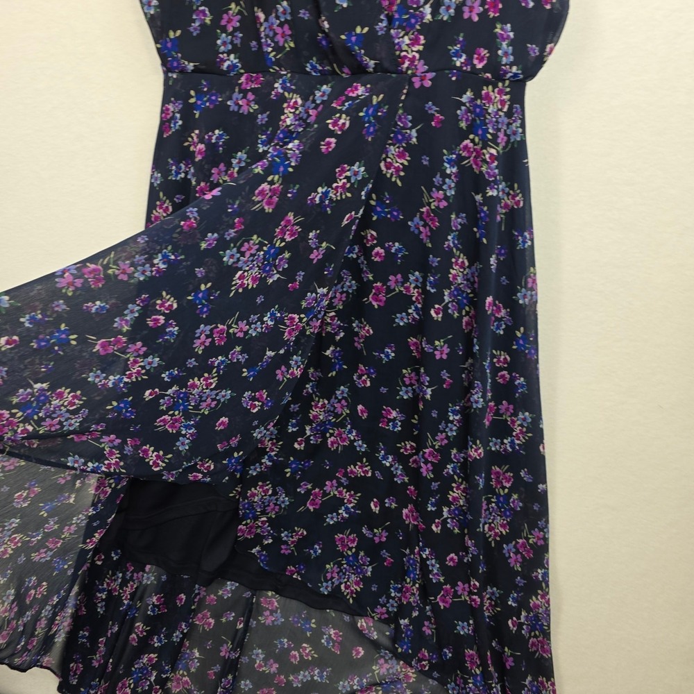 Calvin Klein Dress Navy Floral Print A-Line Hi-Low Wrap Size 14 - Picture 9 of 16